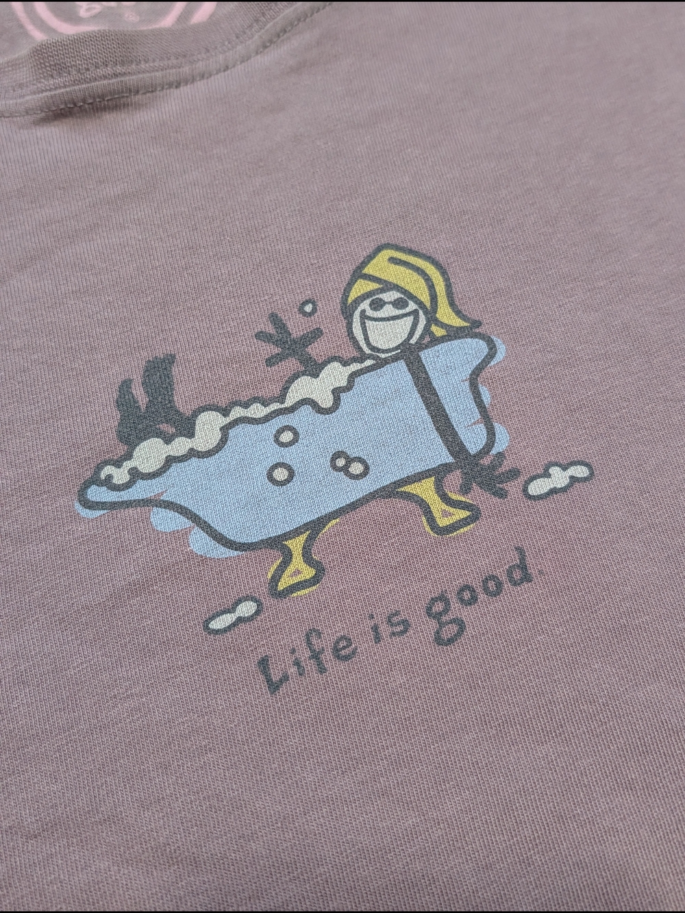 Life is Good 100% Cotton Long Sleeve Mauve Pink Graphic Bathtub Tee